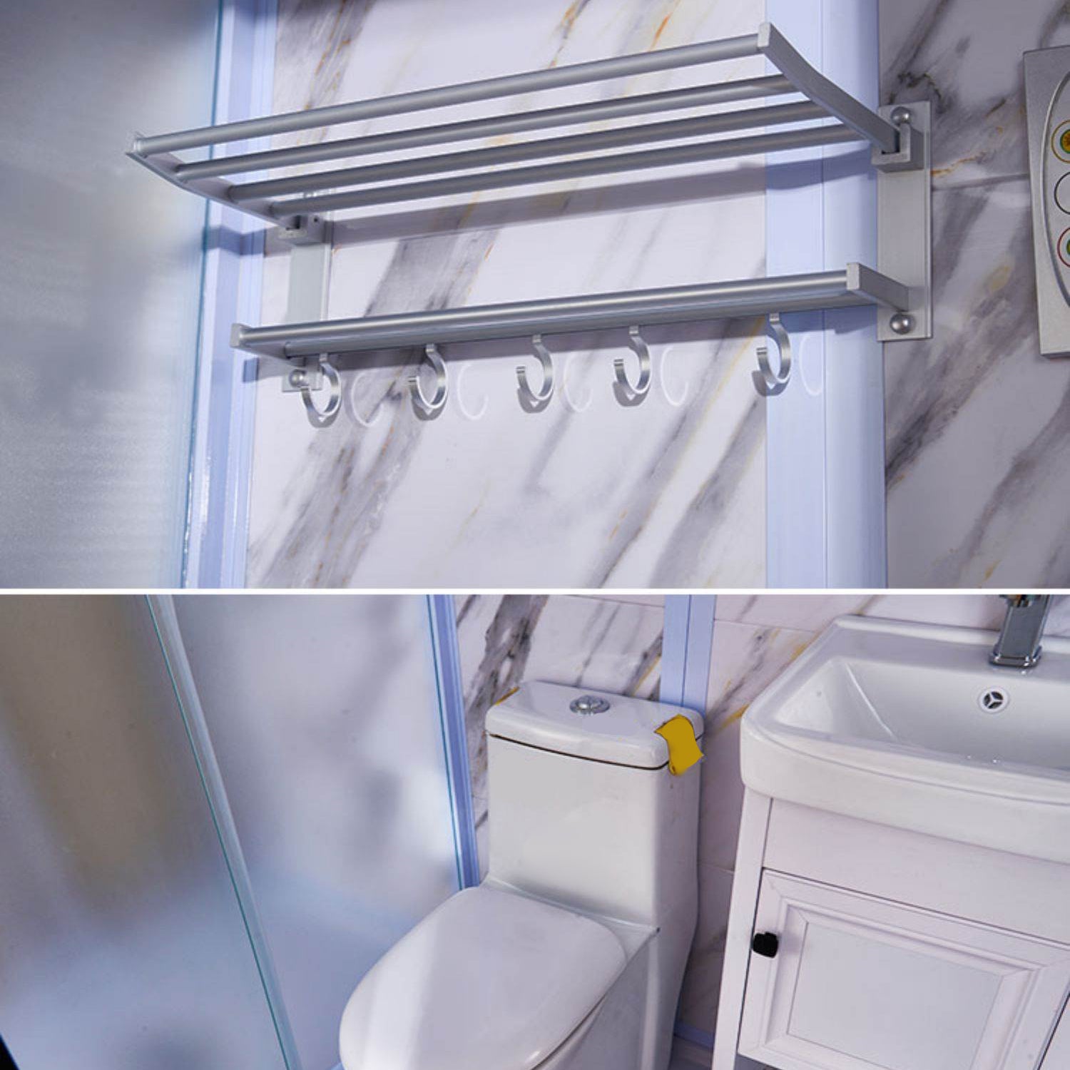 Framed White Shower Kit Corner Rectangle Frosted Shower Stall