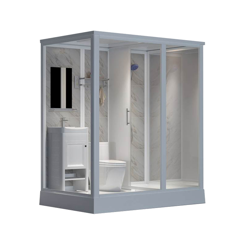 Framed White Shower Kit Corner Rectangle Frosted Shower Stall