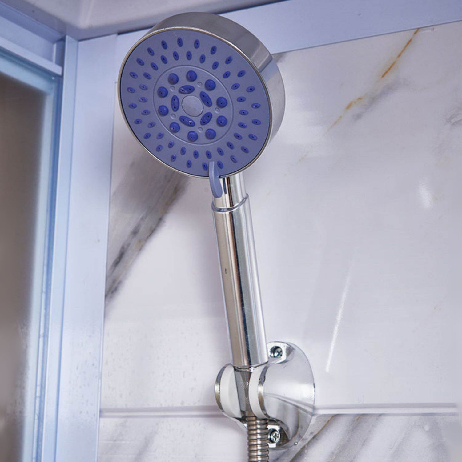 Framed White Shower Kit Corner Rectangle Frosted Shower Stall