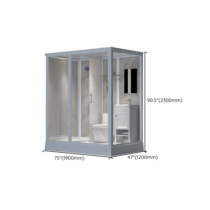 Framed White Shower Kit Corner Rectangle Frosted Shower Stall