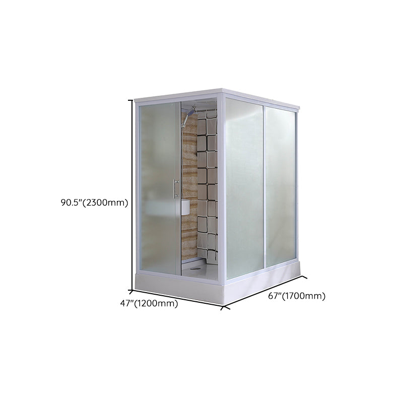 Framed White Shower Kit Corner Rectangle Frosted Shower Stall