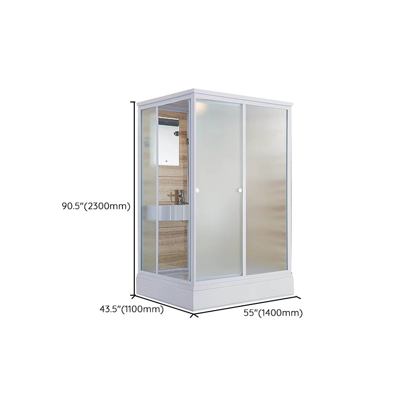 Framed White Shower Kit Corner Rectangle Frosted Shower Stall