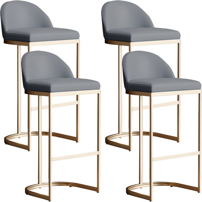 Bucket Faux Leather Dining Stool Low Back Bar Stool with Gold Metal Base