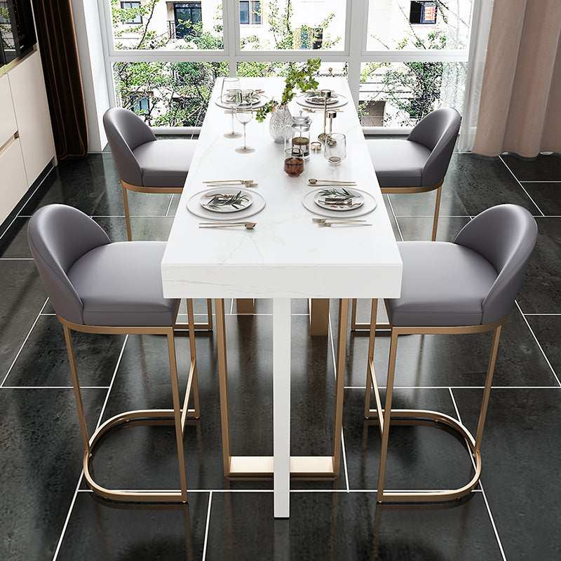 Bucket Faux Leather Dining Stool Low Back Bar Stool with Gold Metal Base