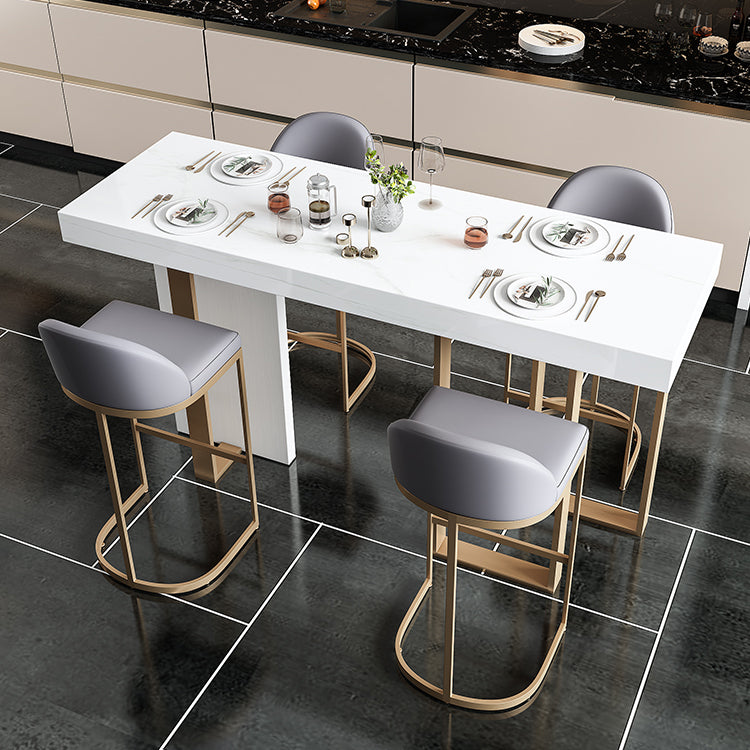 Bucket Faux Leather Dining Stool Low Back Bar Stool with Gold Metal Base