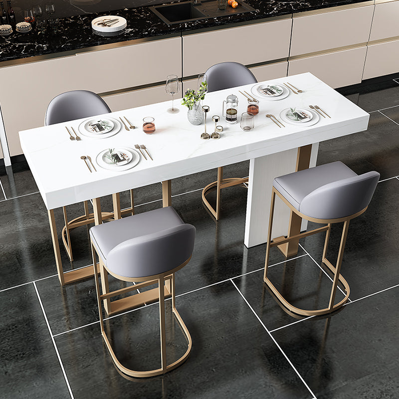 Bucket Faux Leather Dining Stool Low Back Bar Stool with Gold Metal Base