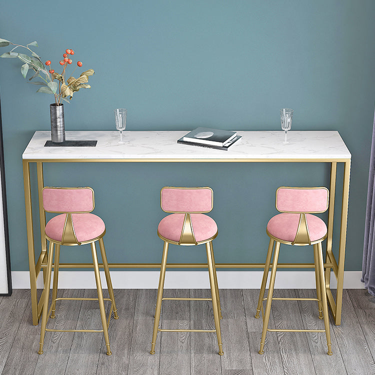 Upholstered Dining Stool Glam Low Back Bar Stool with Gold Metal Base