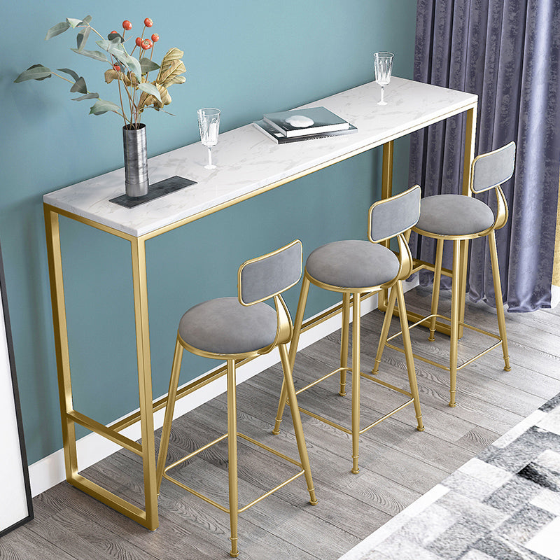 Upholstered Dining Stool Glam Low Back Bar Stool with Gold Metal Base