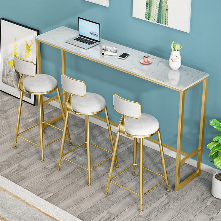 Upholstered Dining Stool Glam Low Back Bar Stool with Gold Metal Base