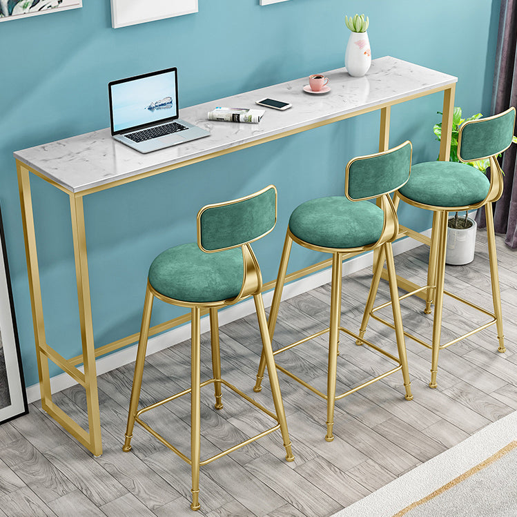 Upholstered Dining Stool Glam Low Back Bar Stool with Gold Metal Base
