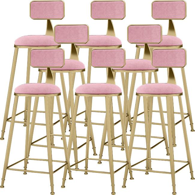 Upholstered Dining Stool Glam Low Back Bar Stool with Gold Metal Base
