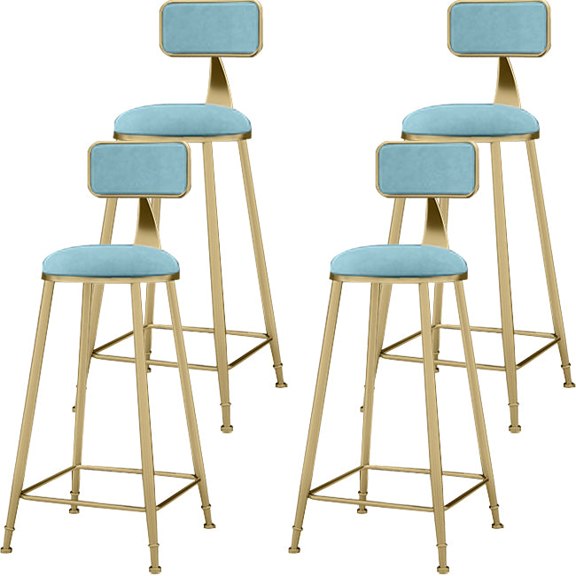 Upholstered Dining Stool Glam Low Back Bar Stool with Gold Metal Base