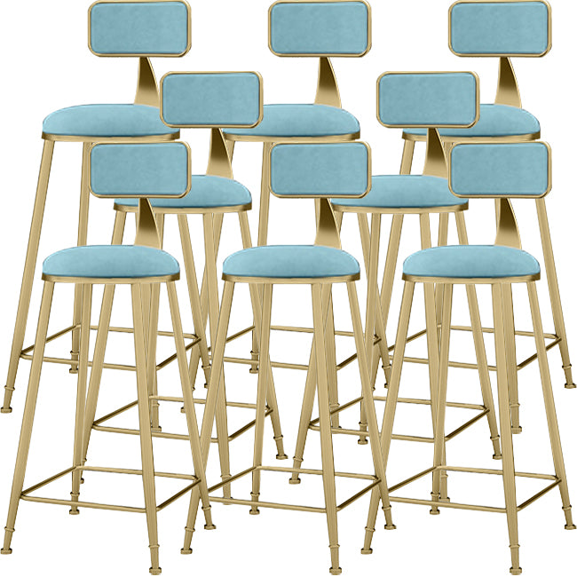 Upholstered Dining Stool Glam Low Back Bar Stool with Gold Metal Base