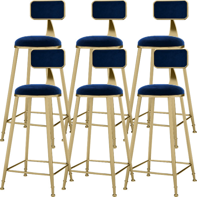 Upholstered Dining Stool Glam Low Back Bar Stool with Gold Metal Base