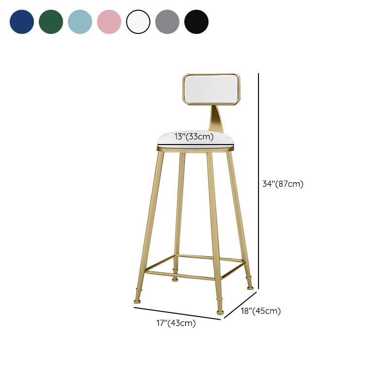 Upholstered Dining Stool Glam Low Back Bar Stool with Gold Metal Base