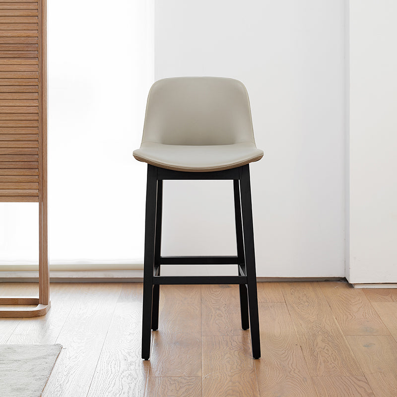 Faux Leather Stool Black Base Patio Bar and Counter Stool with Backrest