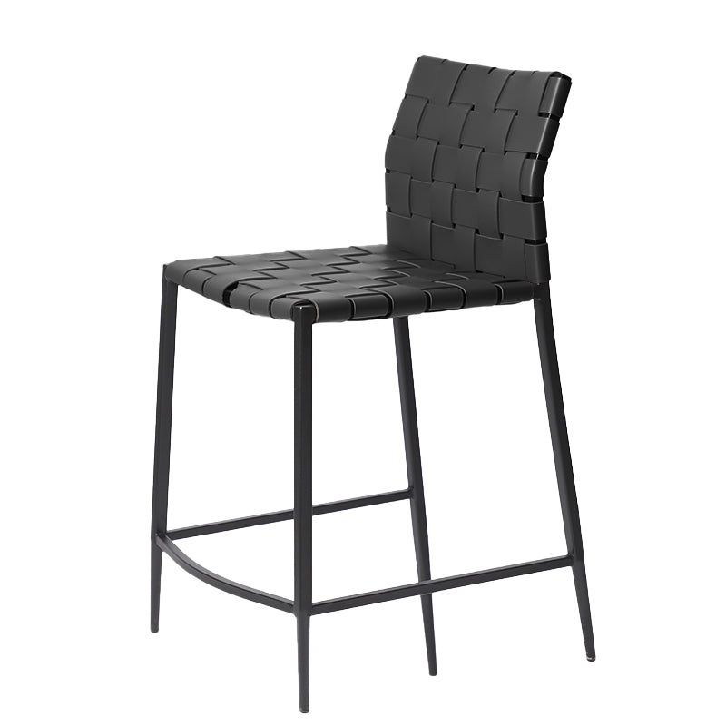 Faux Leather Bar Stools Low Back Dining Stools with Metal Base
