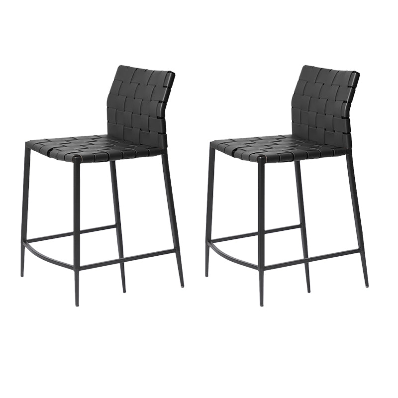 Faux Leather Bar Stools Low Back Dining Stools with Metal Base