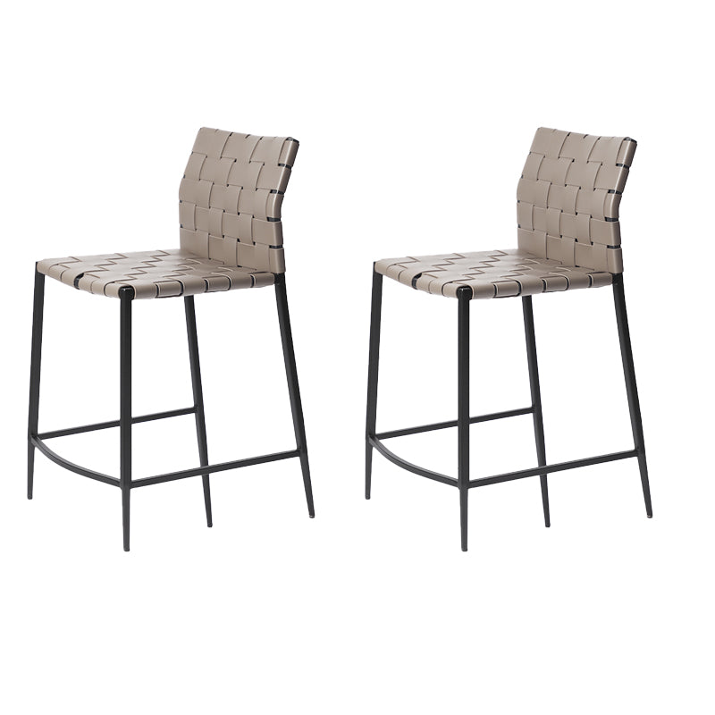 Faux Leather Bar Stools Low Back Dining Stools with Metal Base