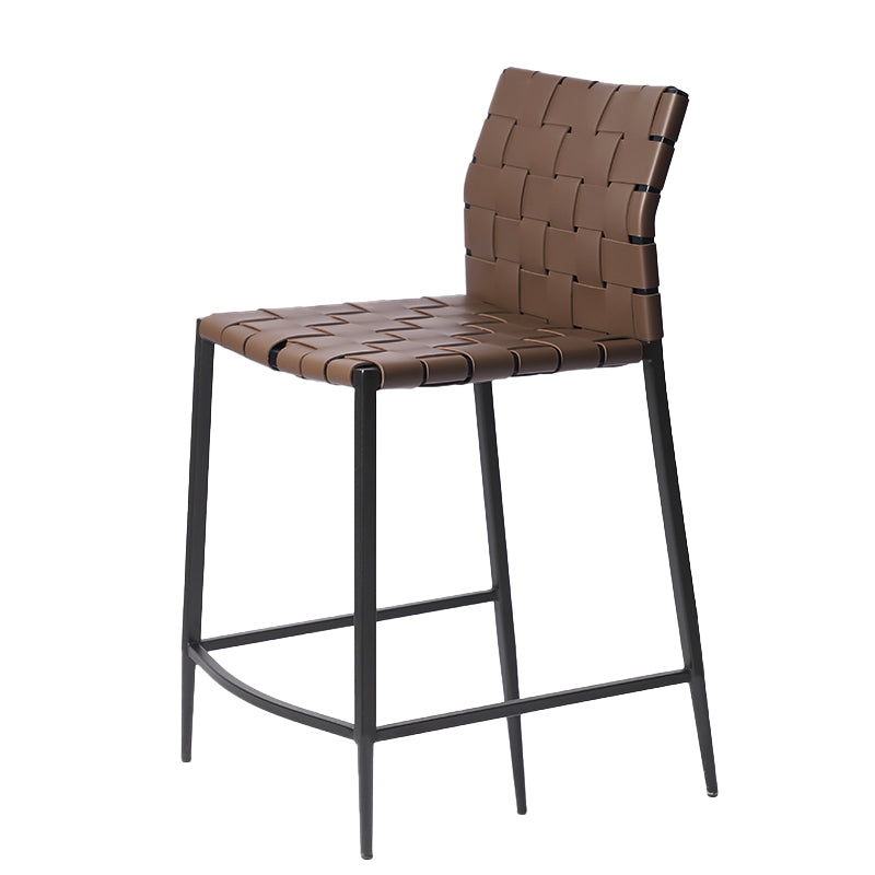 Faux Leather Bar Stools Low Back Dining Stools with Metal Base