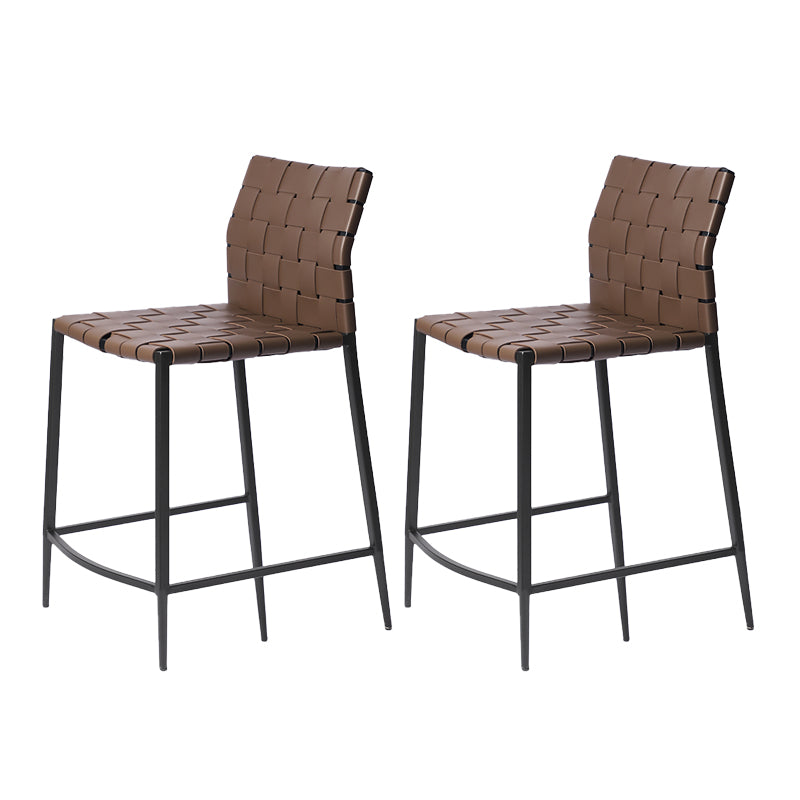 Faux Leather Bar Stools Low Back Dining Stools with Metal Base