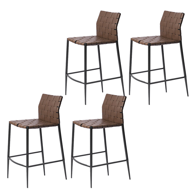 Faux Leather Bar Stools Low Back Dining Stools with Metal Base
