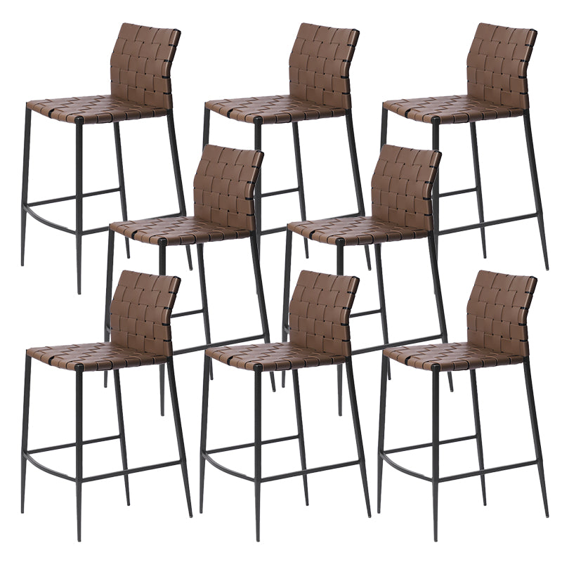 Faux Leather Bar Stools Low Back Dining Stools with Metal Base