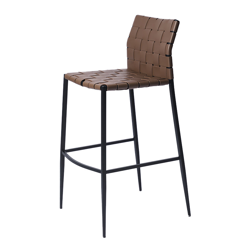 Faux Leather Bar Stools Low Back Dining Stools with Metal Base