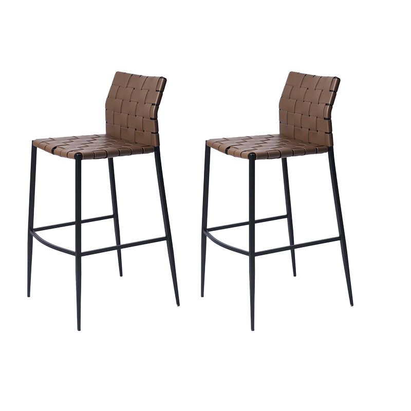 Faux Leather Bar Stools Low Back Dining Stools with Metal Base
