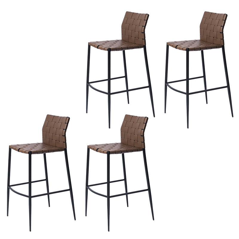Faux Leather Bar Stools Low Back Dining Stools with Metal Base
