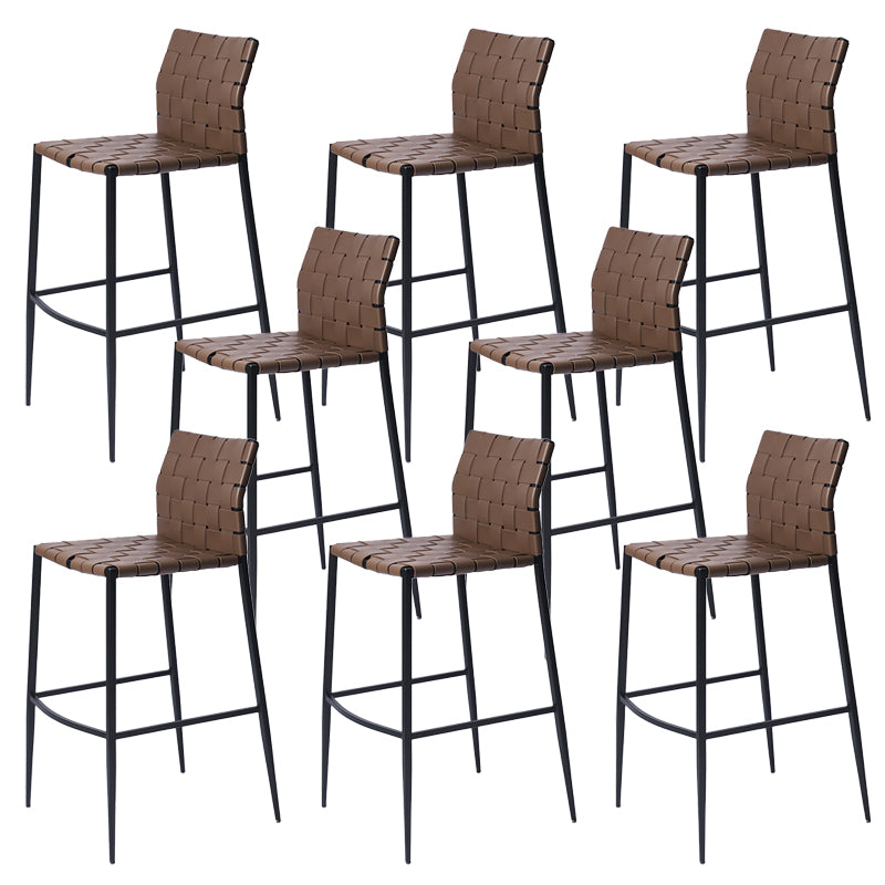Faux Leather Bar Stools Low Back Dining Stools with Metal Base