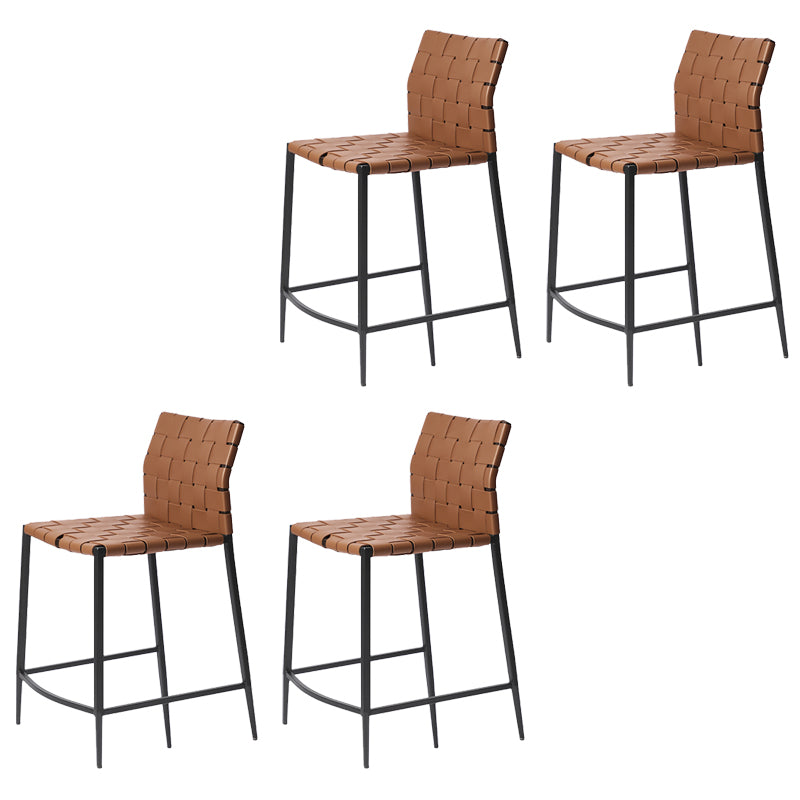 Faux Leather Bar Stools Low Back Dining Stools with Metal Base