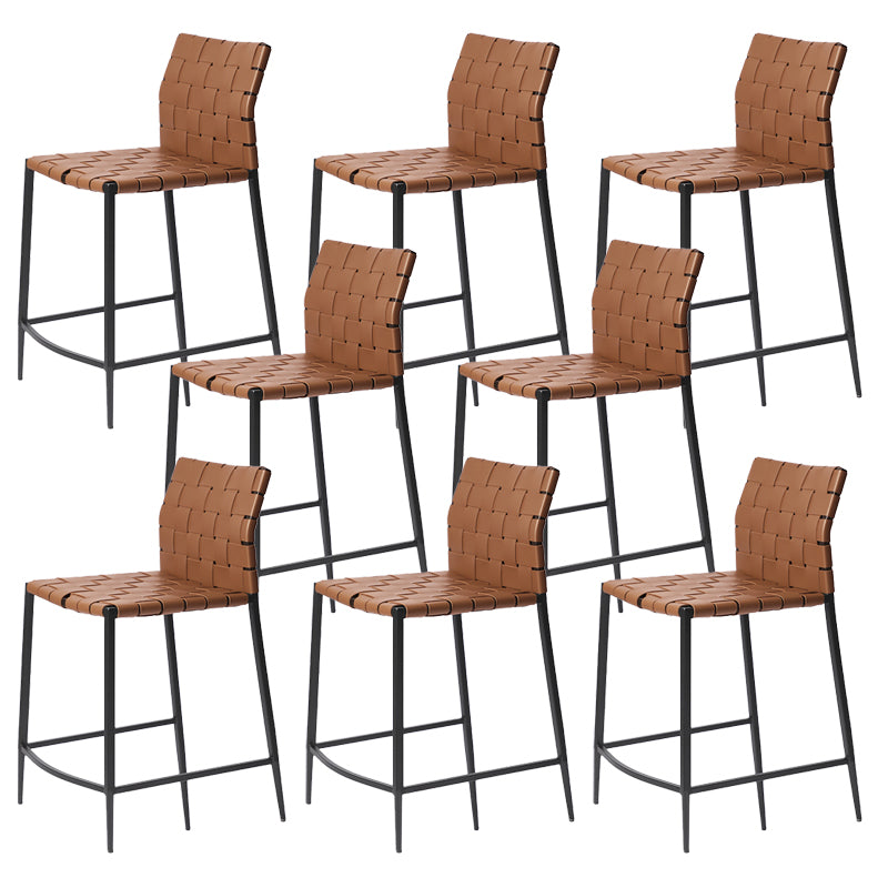 Faux Leather Bar Stools Low Back Dining Stools with Metal Base