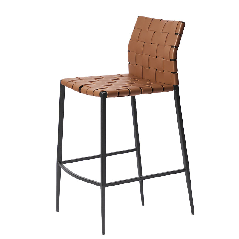 Faux Leather Bar Stools Low Back Dining Stools with Metal Base