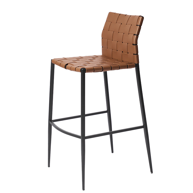 Faux Leather Bar Stools Low Back Dining Stools with Metal Base