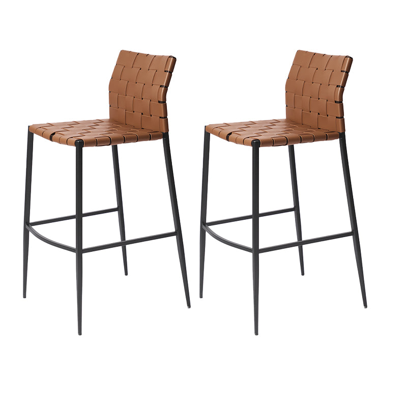 Faux Leather Bar Stools Low Back Dining Stools with Metal Base