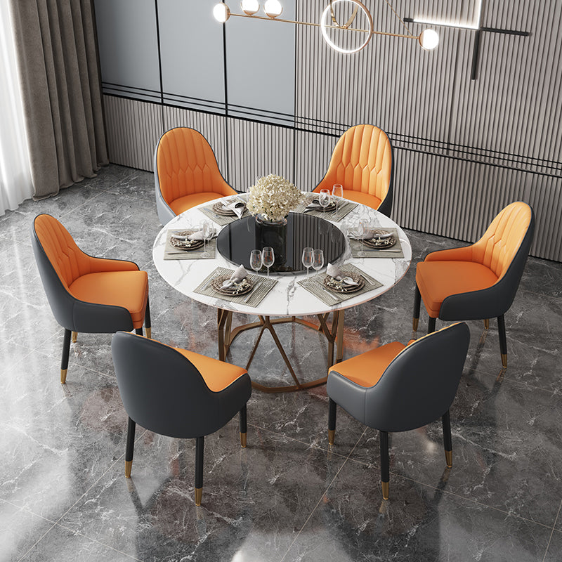 Faux Leather Dining Chairs Modern Parsons Arm Chair with Wood Legs