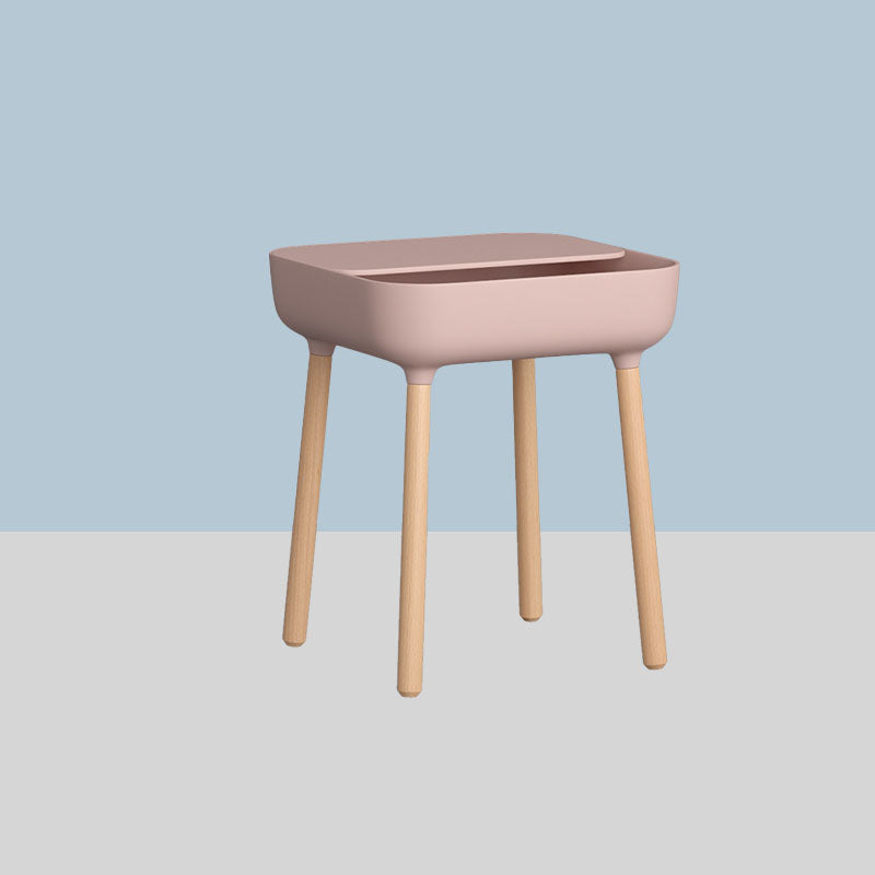 Square Accent Side Table Solid Wood 4 Legs Side End Snack Table with Shelf