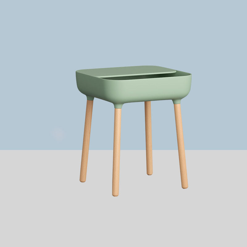 Square Accent Side Table Solid Wood 4 Legs Side End Snack Table with Shelf