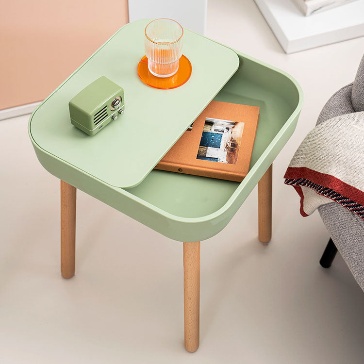 Square Accent Side Table Solid Wood 4 Legs Side End Snack Table with Shelf