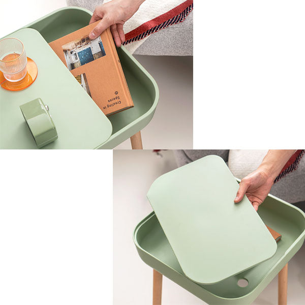 Square Accent Side Table Solid Wood 4 Legs Side End Snack Table with Shelf