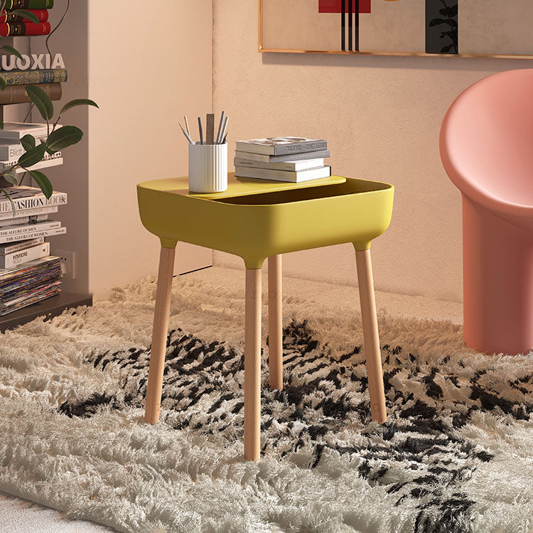 Square Accent Side Table Solid Wood 4 Legs Side End Snack Table with Shelf