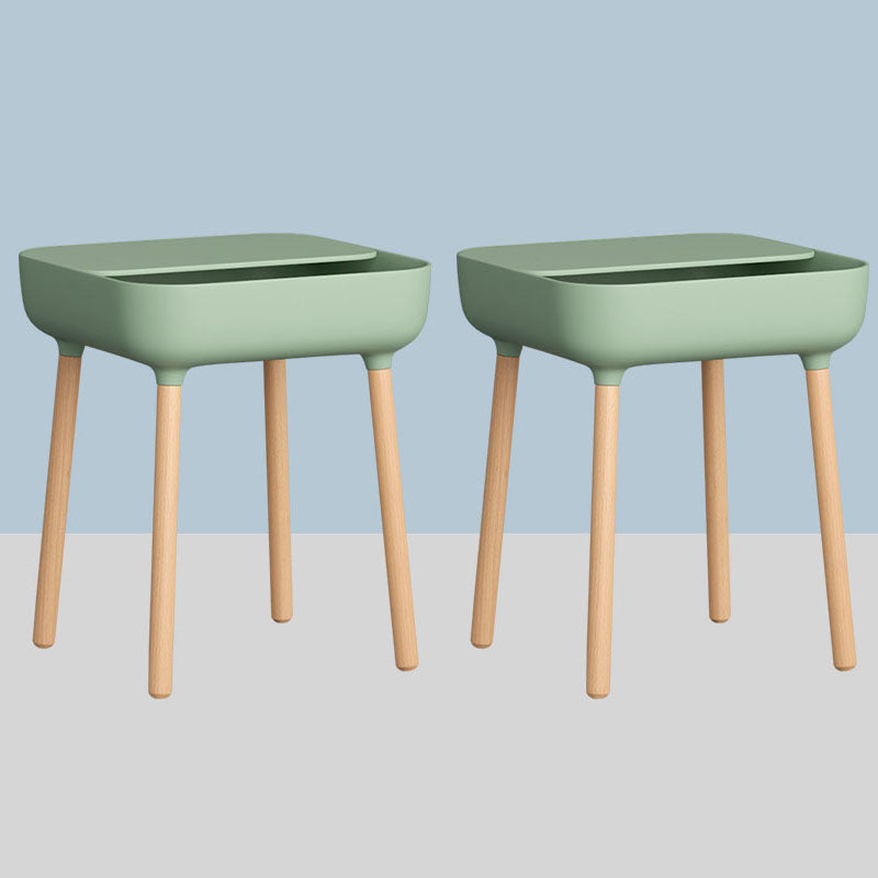 Square Accent Side Table Solid Wood 4 Legs Side End Snack Table with Shelf