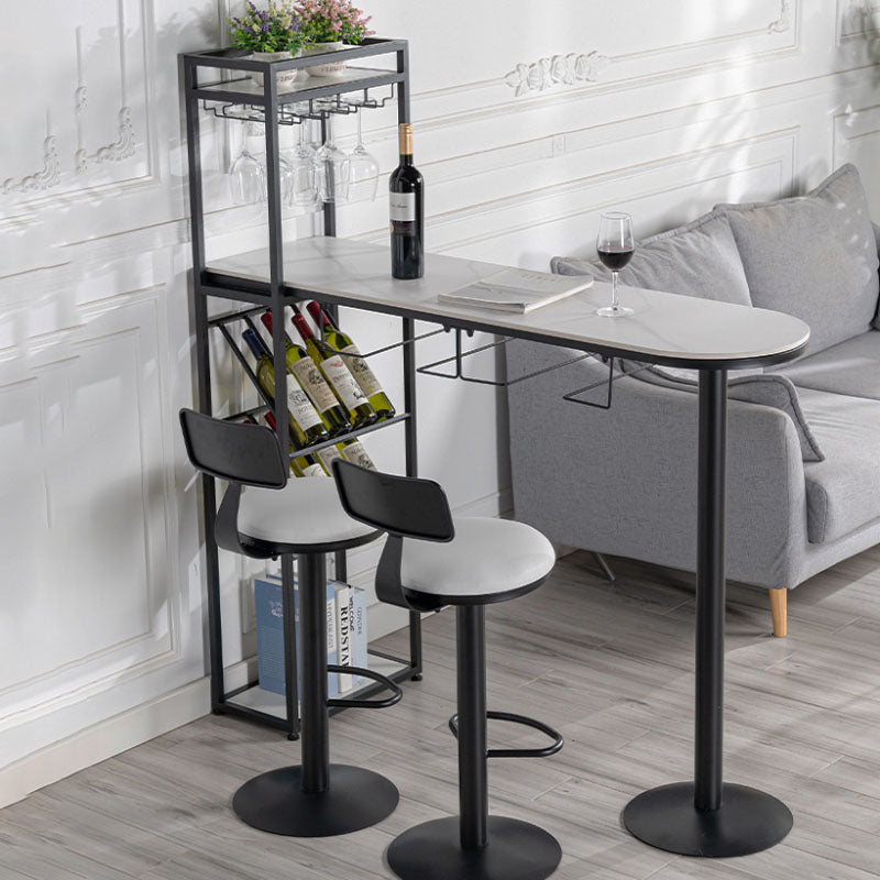 Modern Pub Table with Storage Base Specialty Stone Top Bar Table