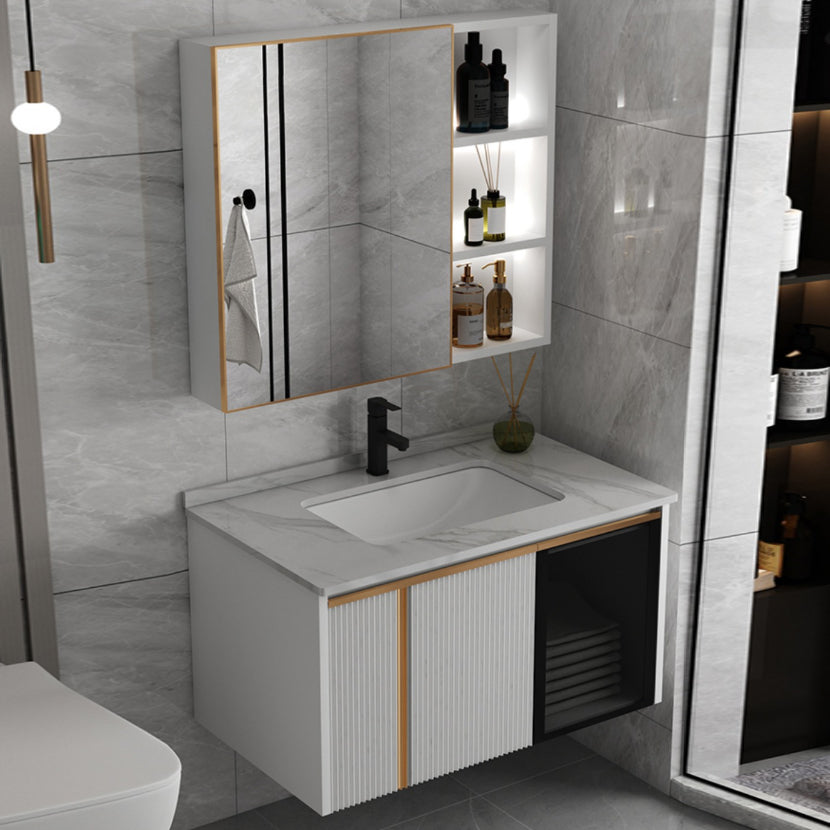 Rectangular Wall Mount Sink Vanity Modern White Metal Frame Vanity