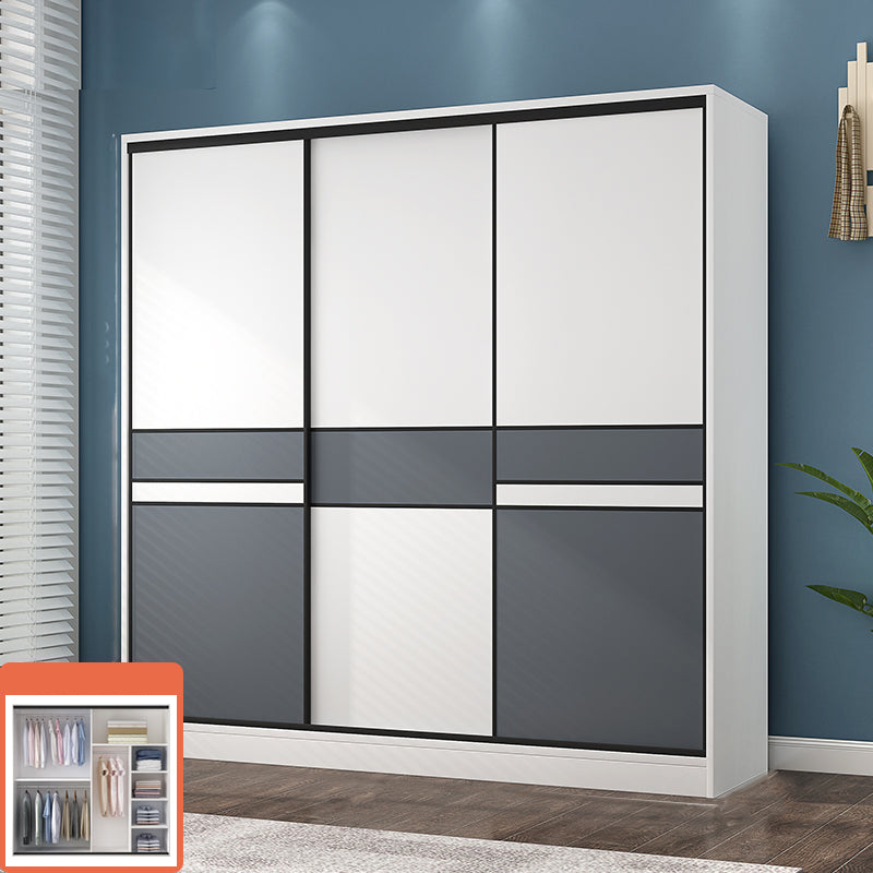 White Wood Frame Wardrobe Freestanding Wardrobe Armoire with Shelves