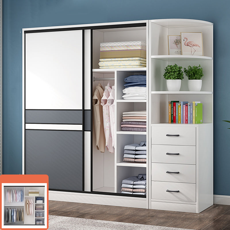 White Wood Frame Wardrobe Freestanding Wardrobe Armoire with Shelves