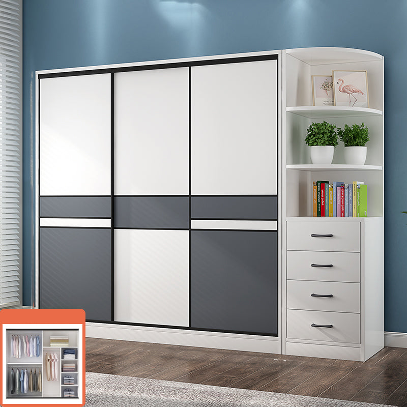 White Wood Frame Wardrobe Freestanding Wardrobe Armoire with Shelves