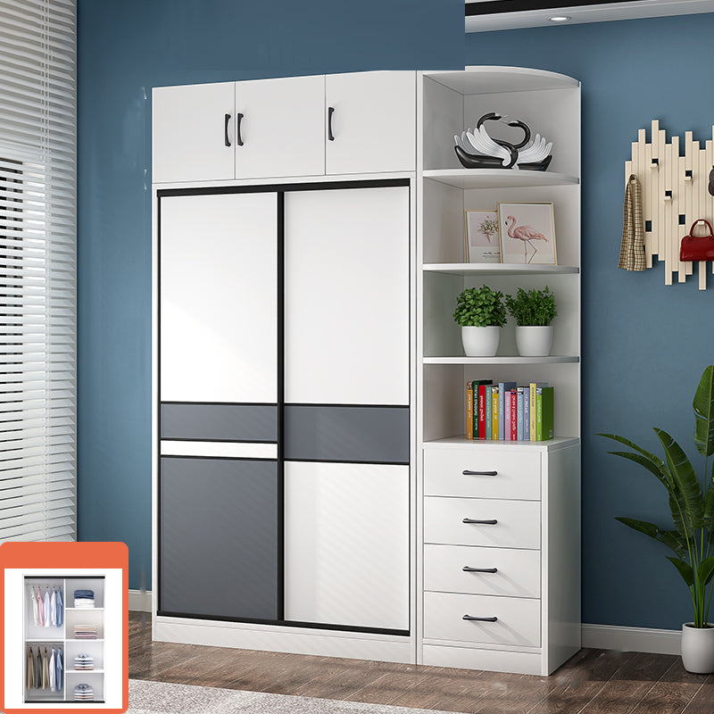 White Wood Frame Wardrobe Freestanding Wardrobe Armoire with Shelves