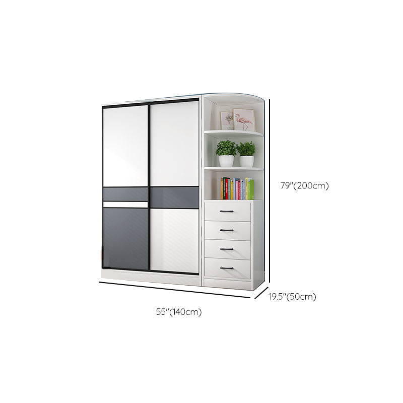 White Wood Frame Wardrobe Freestanding Wardrobe Armoire with Shelves